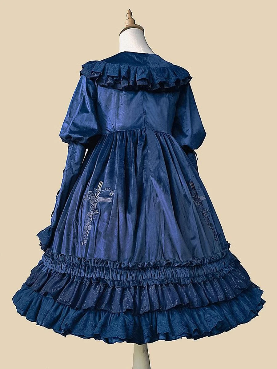 Classical Lolita Dress Velour Long Sleeves Black Lolita Dresses - Image 10