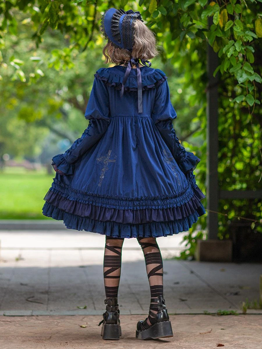 Classical Lolita Dress Velour Long Sleeves Black Lolita Dresses - Image 7