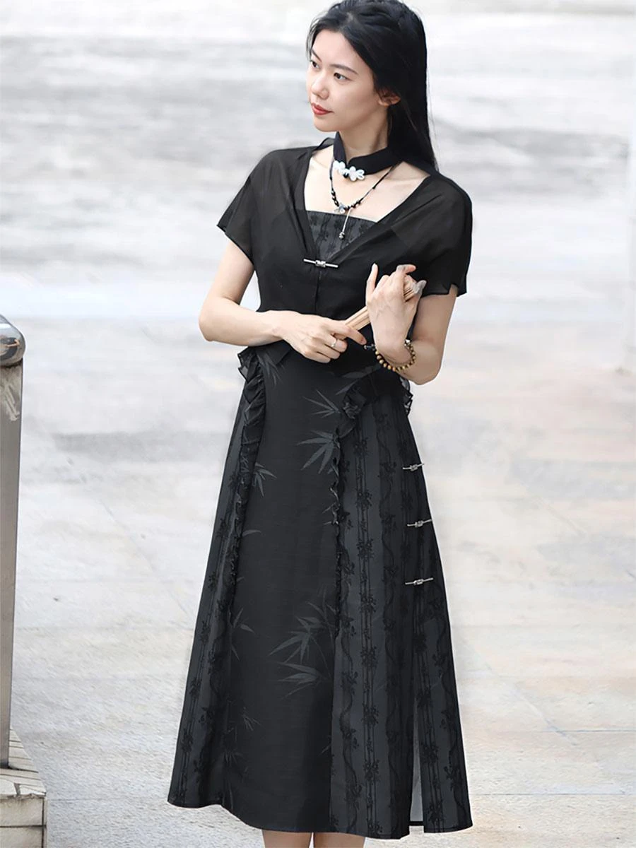 Chinese Style Lolita Outfits Black Sleeveless Overcoat Oversleeves Accessory - Image 6