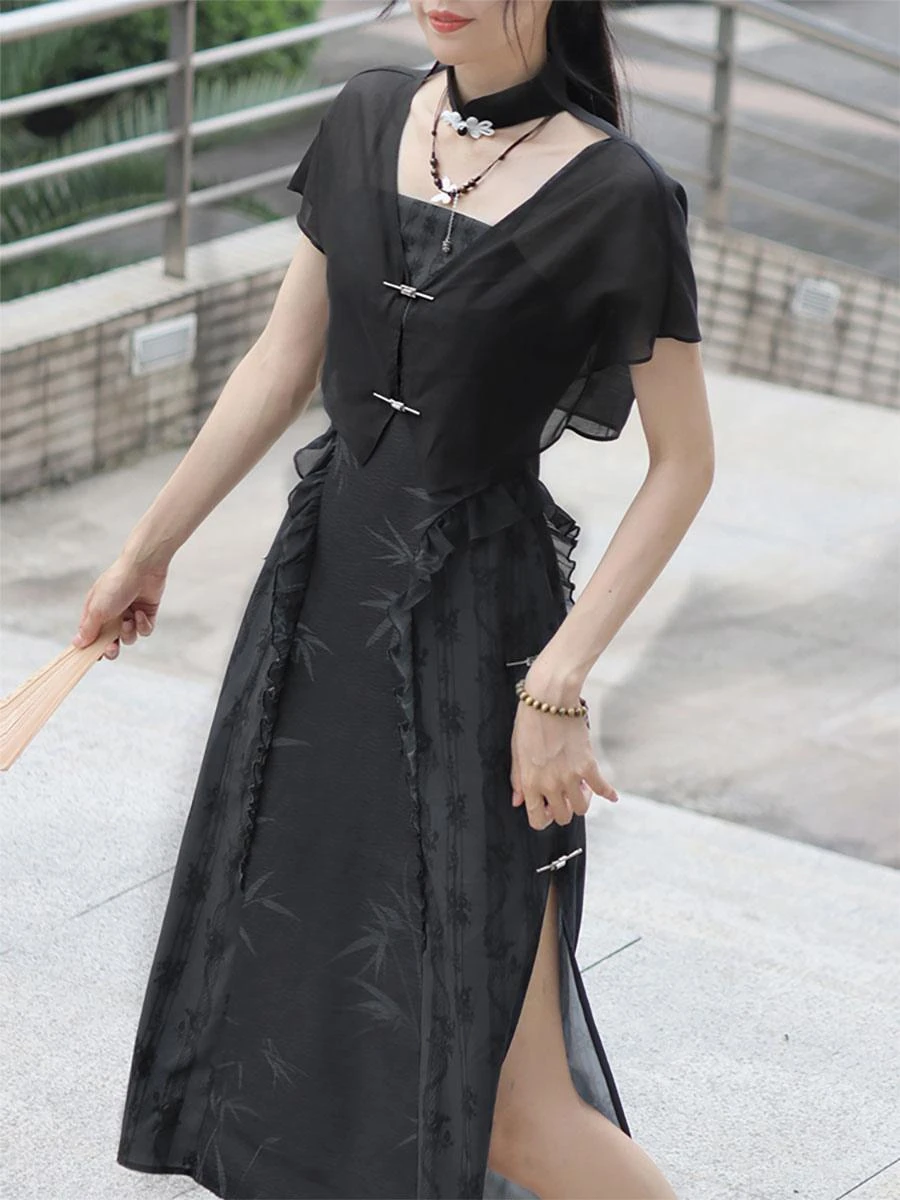 Chinese Style Lolita Outfits Black Sleeveless Overcoat Oversleeves Accessory - Image 3
