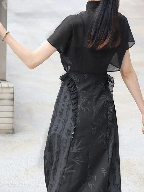 Chinese Style Lolita Outfits Black Sleeveless Overcoat Oversleeves Accessory - Image 2