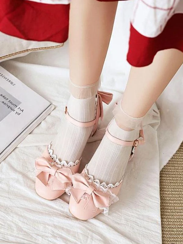 Sweet Lolita Sandals Bows Ruffles Round Toe PU Leather Pink Lolita Summer Shoes - Image 6