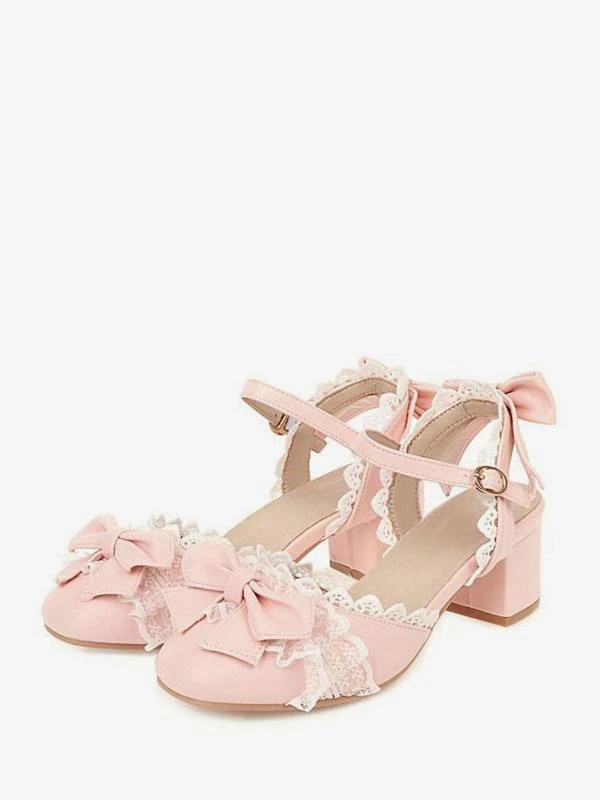 Sweet Lolita Sandals Bows Ruffles Round Toe PU Leather Pink Lolita Summer Shoes - Image 7