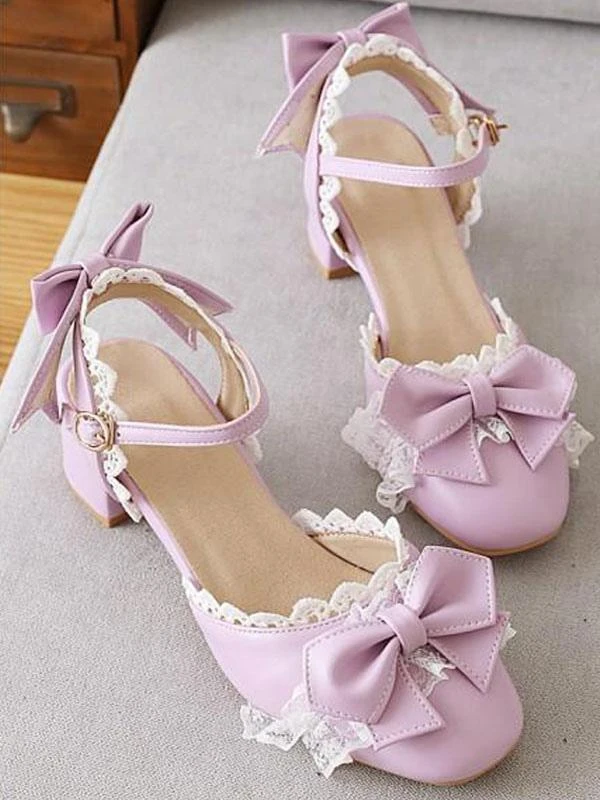 Sweet Lolita Sandals Bows Ruffles Round Toe PU Leather Pink Lolita Summer Shoes - Image 9