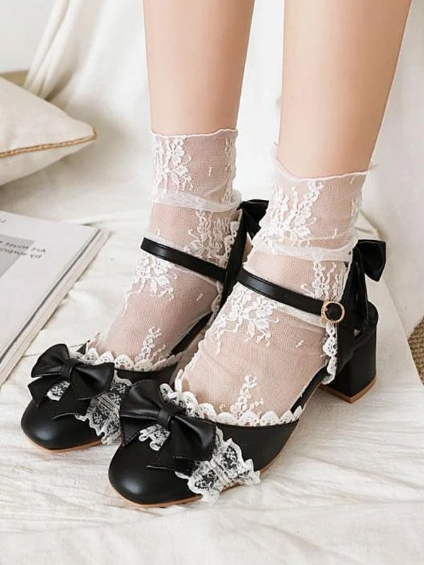 Sweet Lolita Sandals Bows Ruffles Round Toe PU Leather Pink Lolita Summer Shoes