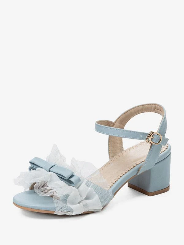 Sweet Lolita Sandals Ruffles Bows Round Toe PU Leather Purple Lolita Summer Shoes - Image 3