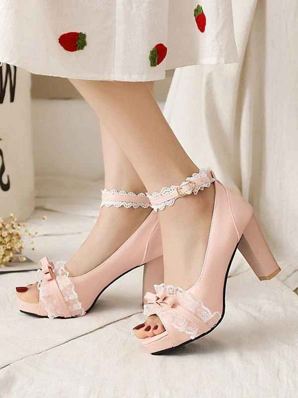 Sweet Lolita Sandals Black Bows Ruffles PU Leather Peep Toe Lolita Summer Shoes - Image 5