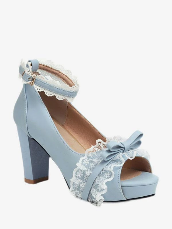 Sweet Lolita Sandals Black Bows Ruffles PU Leather Peep Toe Lolita Summer Shoes - Image 8