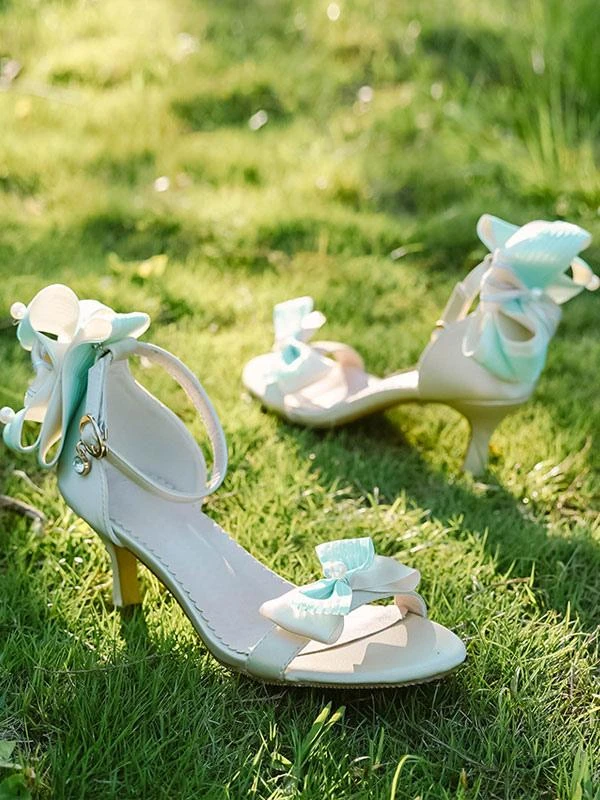 ROCOCO Style Lolita Sandals Green Bows PU Leather Pointed Toe Lolita Summer Shoes - Image 2