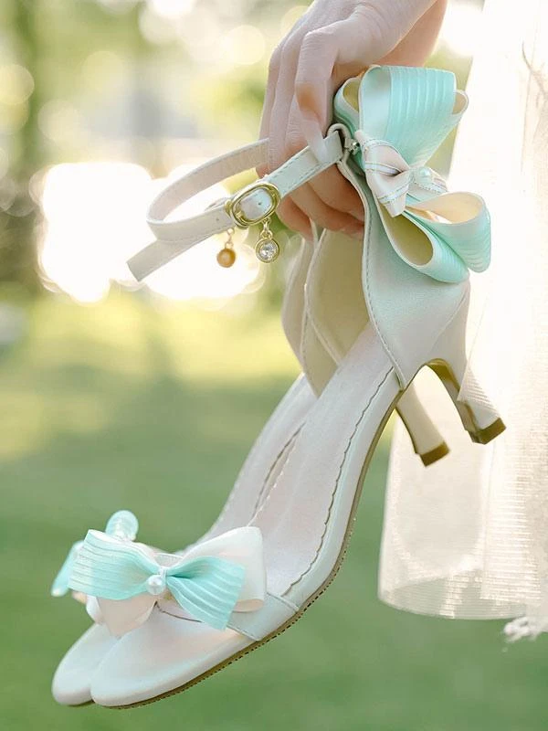 ROCOCO Style Lolita Sandals Green Bows PU Leather Pointed Toe Lolita Summer Shoes - Image 3