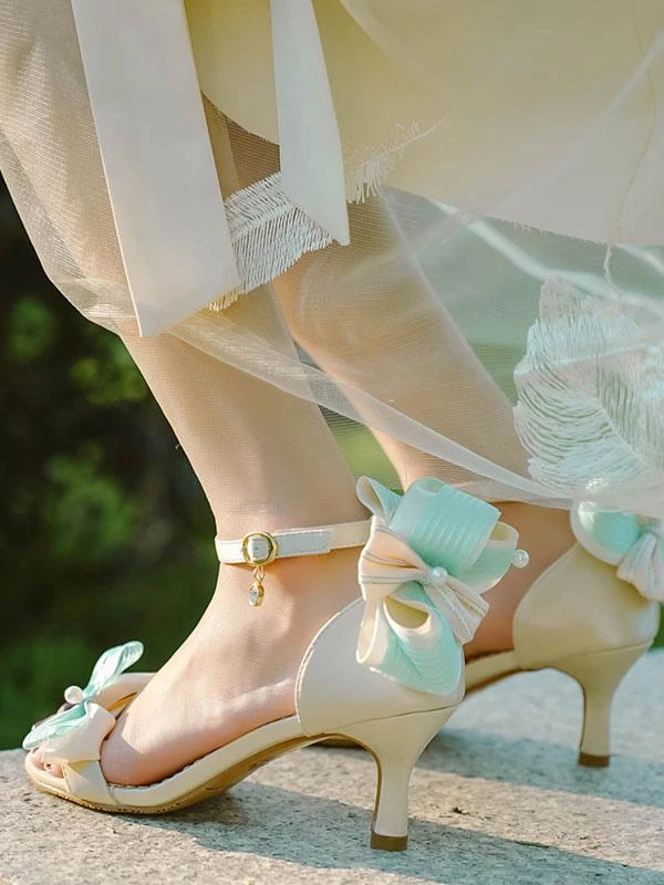 ROCOCO Style Lolita Sandals Green Bows PU Leather Pointed Toe Lolita Summer Shoes - Image 5