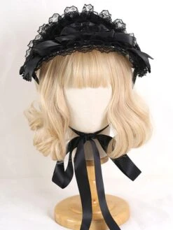 ROCOCO Style Lolita Hat Purple Lace Ruffles Bows Accessory Polyester Lolita Accessories
