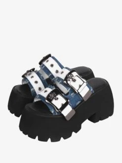 Sweet Lolita Sandals Light Sky Blue PU Leather Round Toe Lolita Summer Shoes