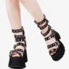 Gothic Lolita Sandals Peep Toe Patent PU Upper Black Lolita Summer Shoes