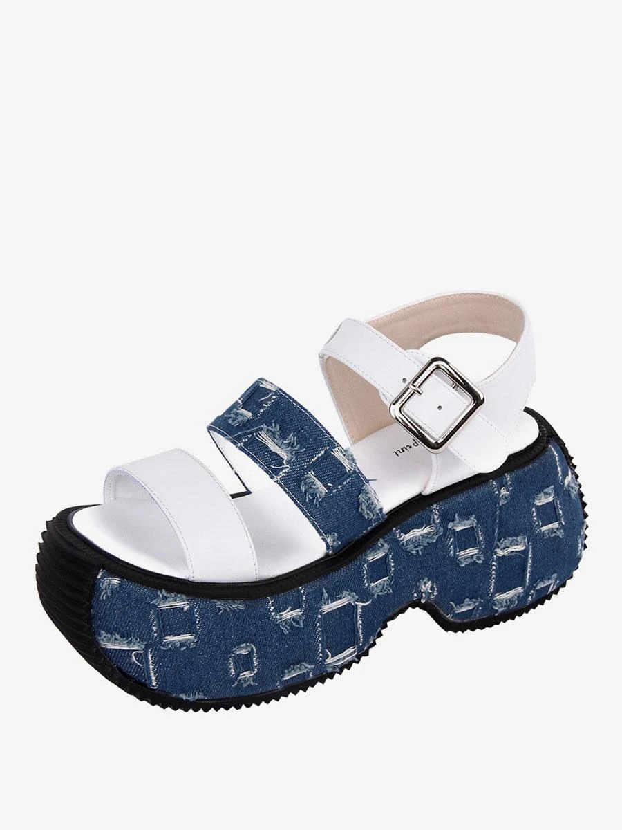 Gothic Lolita Sandals Round Toe Textile White Lolita Summer Shoes - Image 4