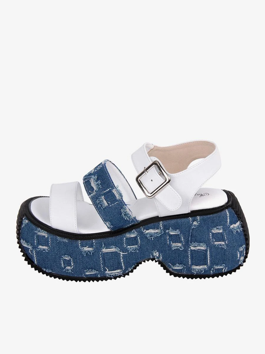 Gothic Lolita Sandals Round Toe Textile White Lolita Summer Shoes - Image 6