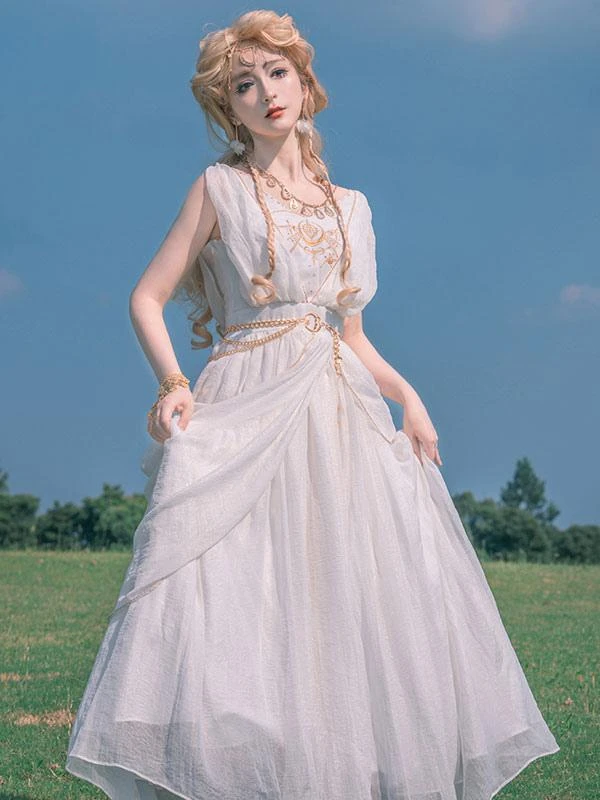 Academic Lolita Outfits White Embroidered Sleeveless Accessory Dress Cloak - Image 5