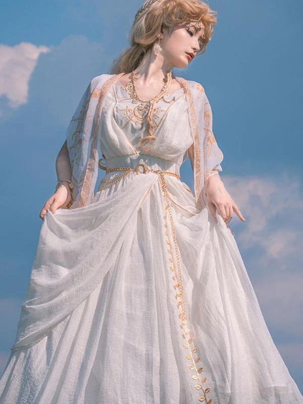 Academic Lolita Outfits White Embroidered Sleeveless Accessory Dress Cloak - Image 4