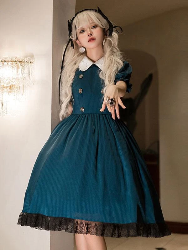 Gothic Lolita Dresses Lace Ruffles Dark Green - Image 5