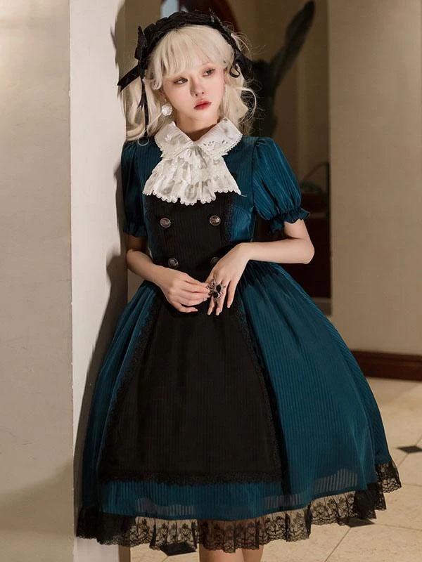 Gothic Lolita Dresses Lace Ruffles Dark Green - Image 2