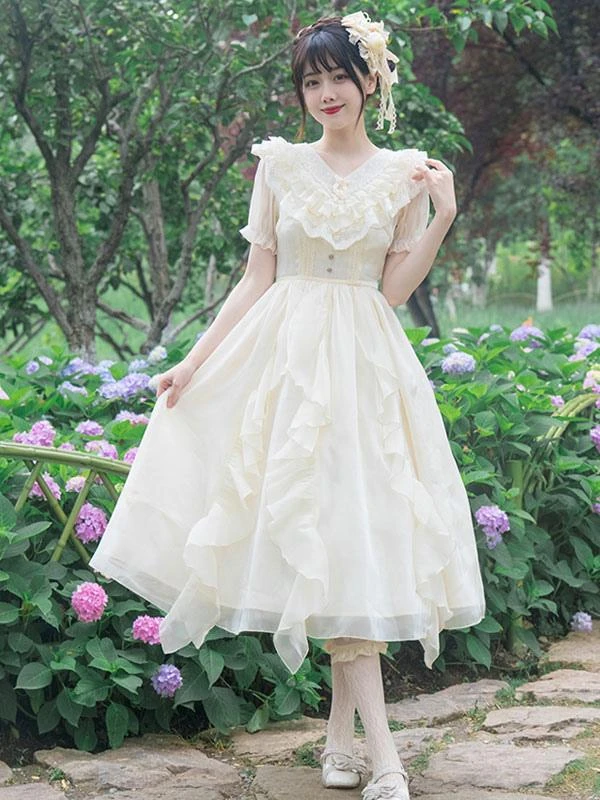 Sweet Lolita Dress Polyester Short Sleeves Ruffles Dress Sweet Lolita Dress - Image 2