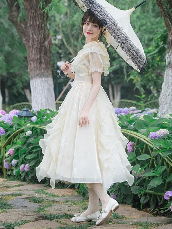 Sweet Lolita Dress Polyester Short Sleeves Ruffles Dress Sweet Lolita Dress - Image 5