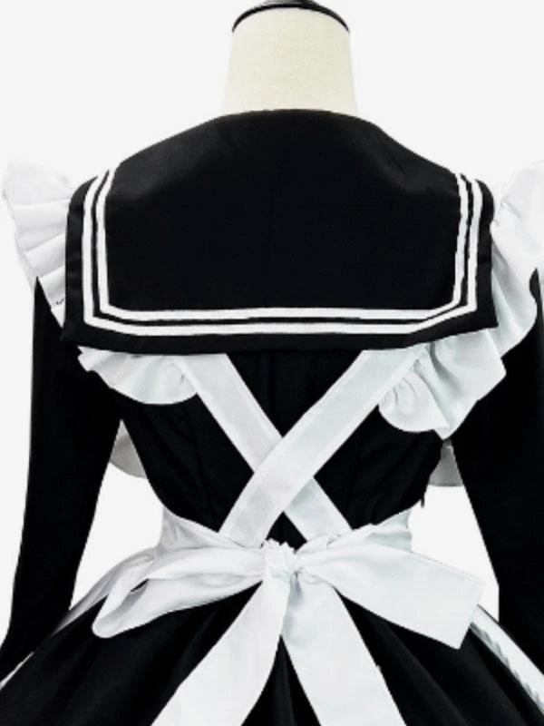 Maid Lolita Dress Polyester Long Sleeves Ruffles Navy Style Lolita Dress - Image 4
