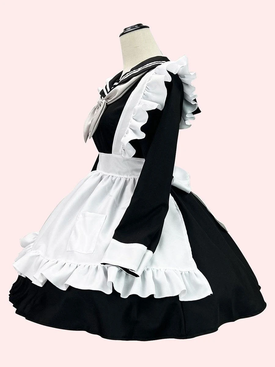 Maid Lolita Dress Polyester Long Sleeves Ruffles Navy Style Lolita Dress - Image 2