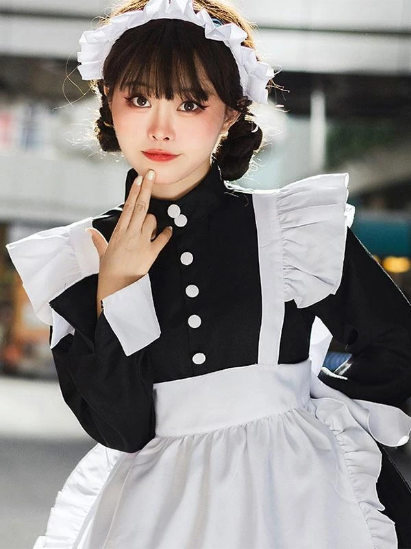 Black Maid Lolita Dresses Ruffles White Apron Lolita Dress - Image 6