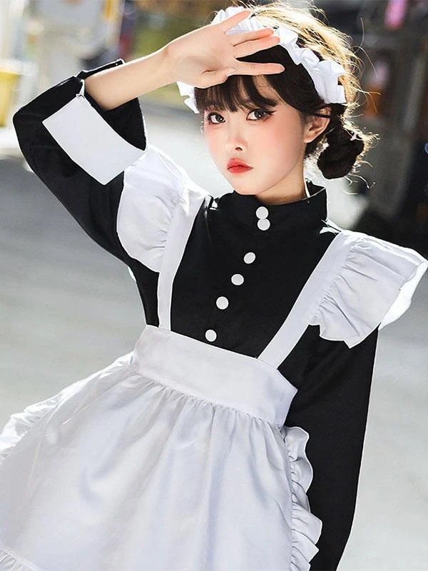 Black Maid Lolita Dresses Ruffles White Apron Lolita Dress - Image 5