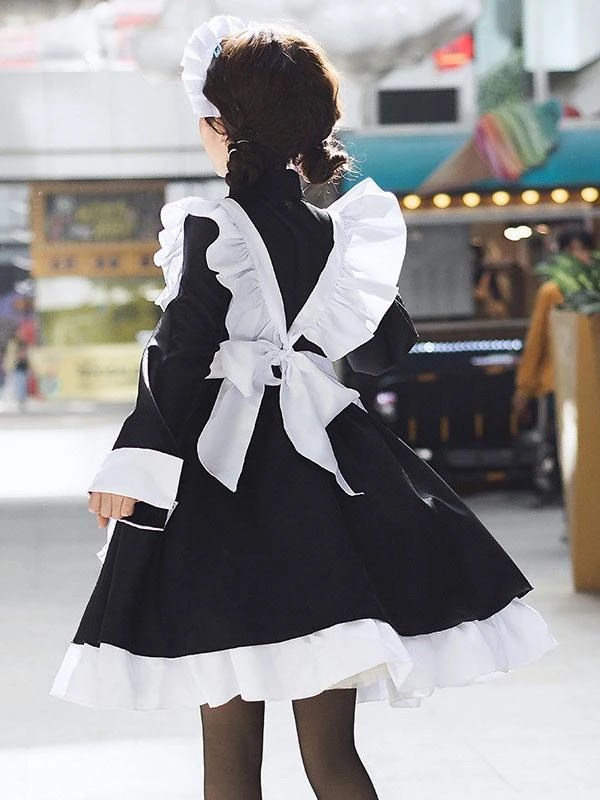 Black Maid Lolita Dresses Ruffles White Apron Lolita Dress - Image 4