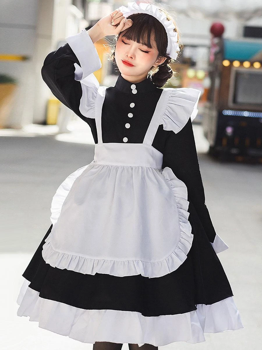 Black Maid Lolita Dresses Ruffles White Apron Lolita Dress - Image 3