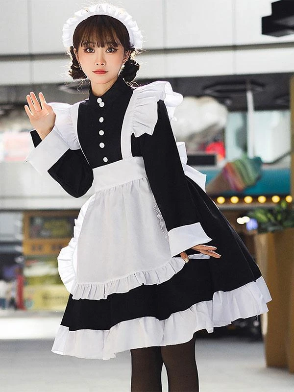 Black Maid Lolita Dresses Ruffles White Apron Lolita Dress - Image 2