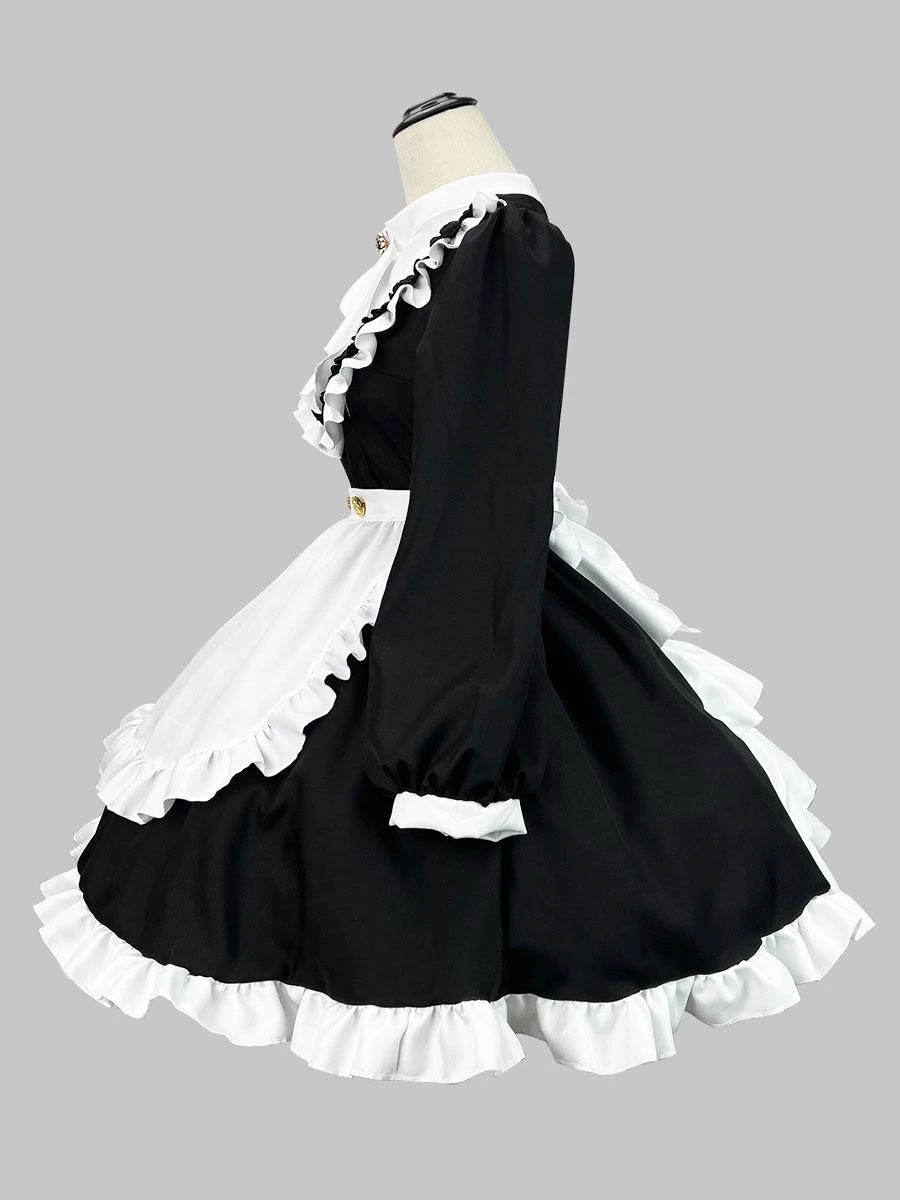 Black Maid Lolita Dresses Ruffles Long Sleeves Double Buckles Lolita Dress - Image 2