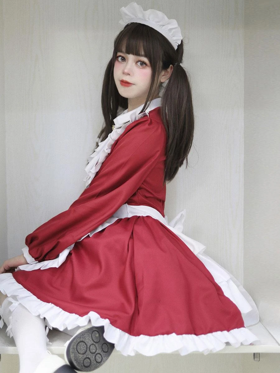 Black Maid Lolita Dresses Ruffles Long Sleeves Double Buckles Lolita Dress - Image 9