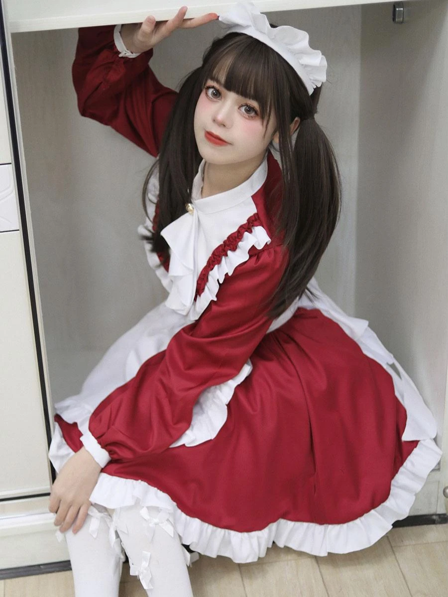 Black Maid Lolita Dresses Ruffles Long Sleeves Double Buckles Lolita Dress - Image 8