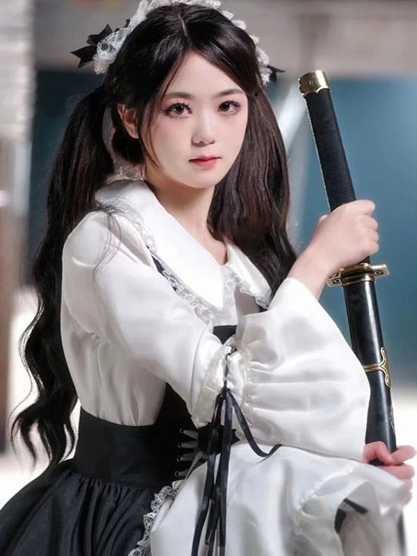 Black Maid Lolita Dresses Ruffles Double Lines White Apron Lolita Dress - Image 6