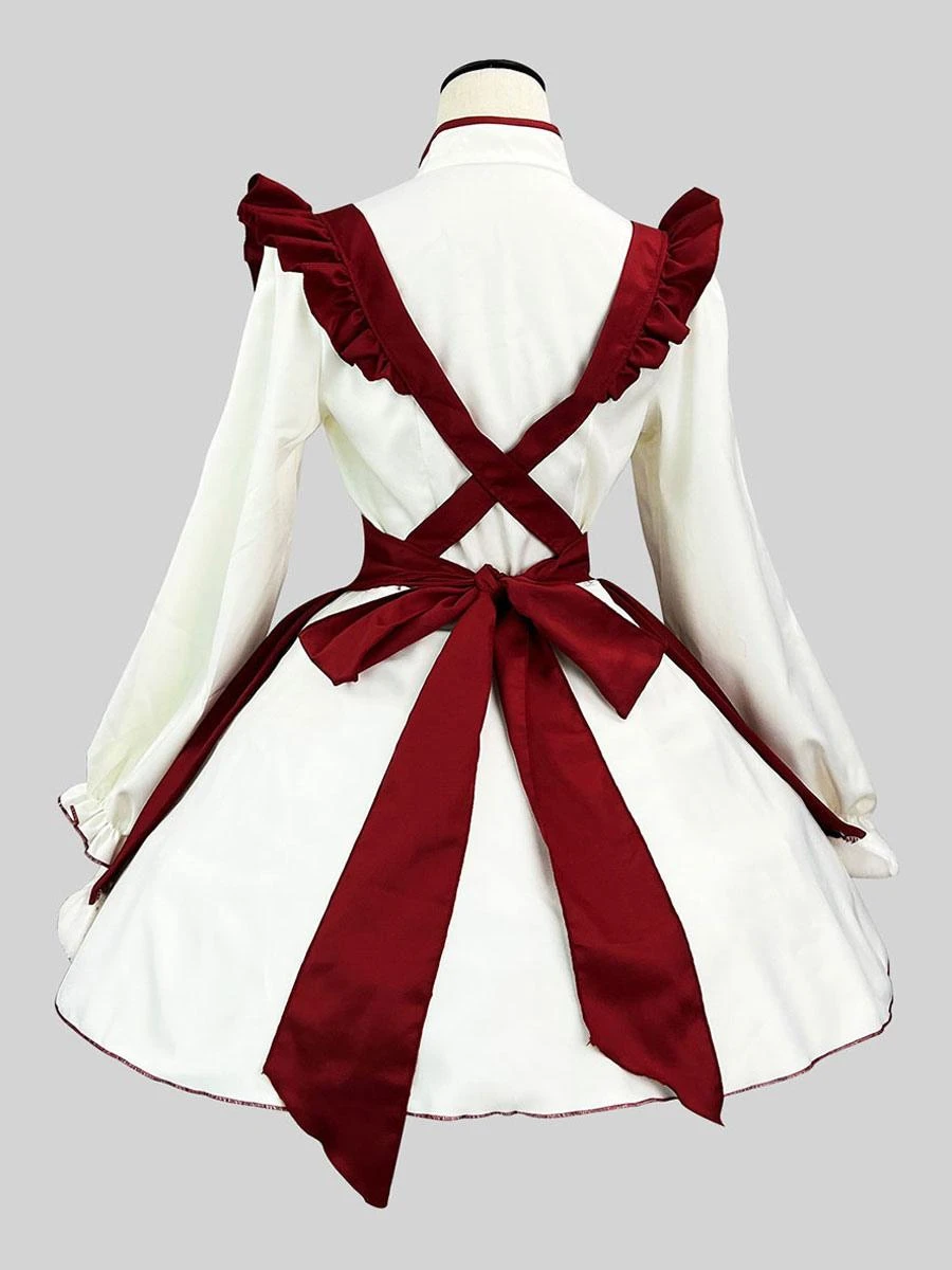 Chinese Style Maid Lolita Dress Ruffles Long Sleeves Polyester Red Lolita Dress - Image 6