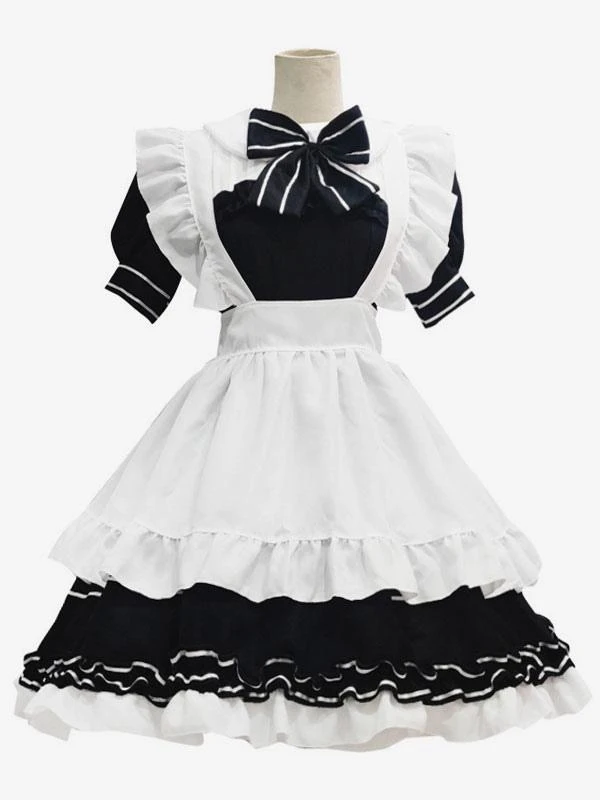 Black Maid Lolita Dresses Ruffles Bows Short Sleeves Lolita Dress