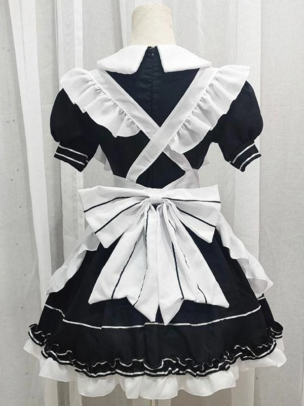 Black Maid Lolita Dresses Ruffles Bows Short Sleeves Lolita Dress - Image 3