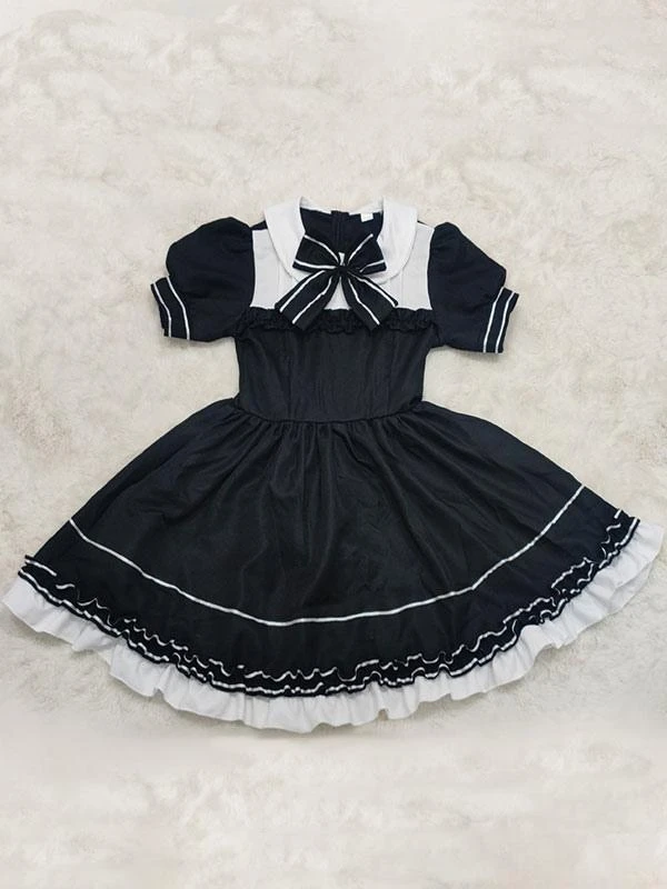 Black Maid Lolita Dresses Ruffles Bows Short Sleeves Lolita Dress - Image 4