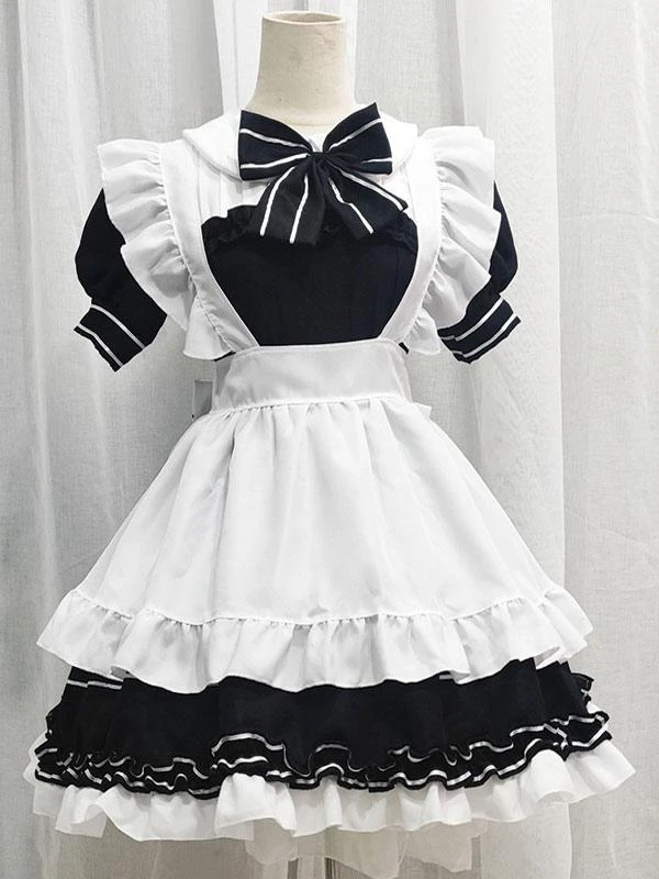 Black Maid Lolita Dresses Ruffles Bows Short Sleeves Lolita Dress - Image 5