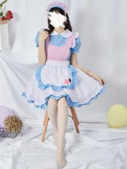 Sweet Maid Lolita Dress Polyester Short Sleeves Ruffles Maid Dress