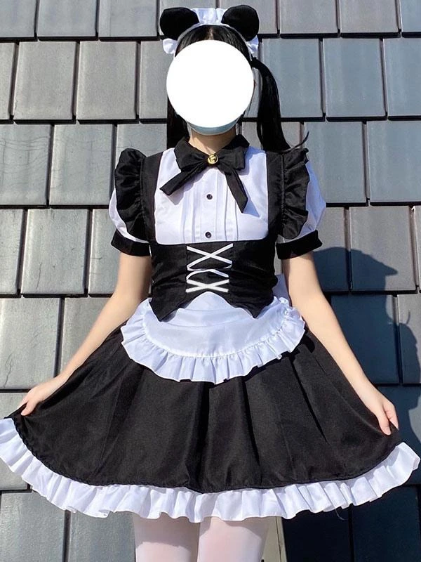 Maid Lolita Dresses Ruffles Bows Bandage Black Lolita Dress - Image 2