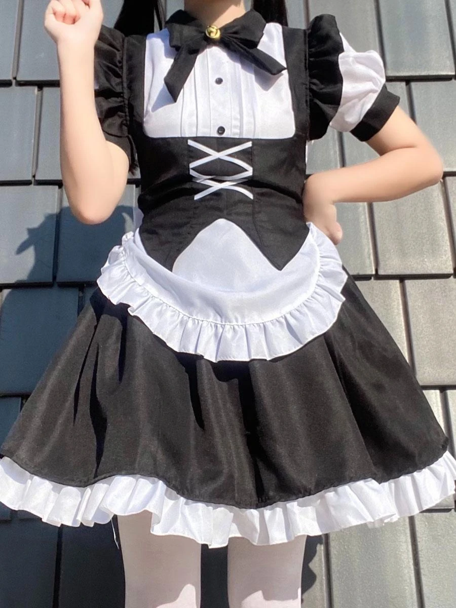 Maid Lolita Dresses Ruffles Bows Bandage Black Lolita Dress - Image 3