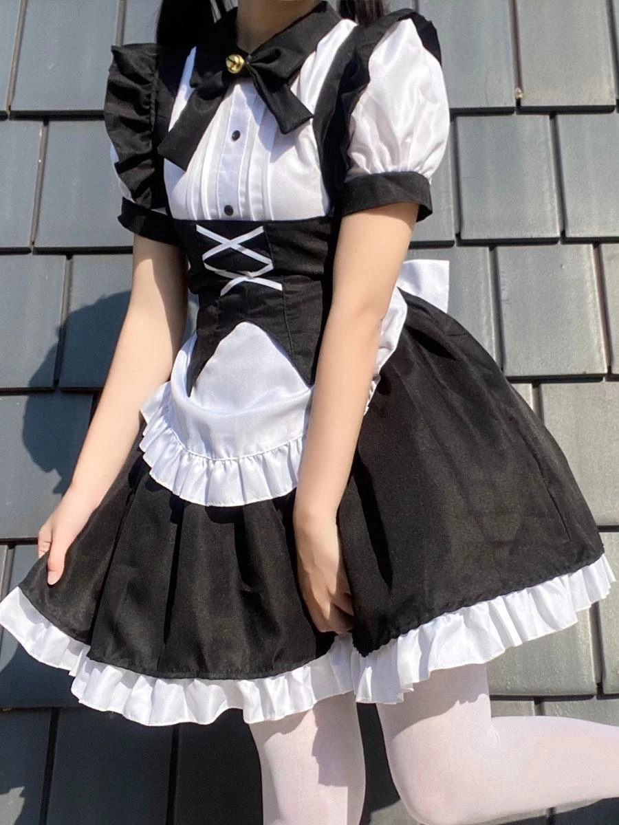 Maid Lolita Dresses Ruffles Bows Bandage Black Lolita Dress - Image 5