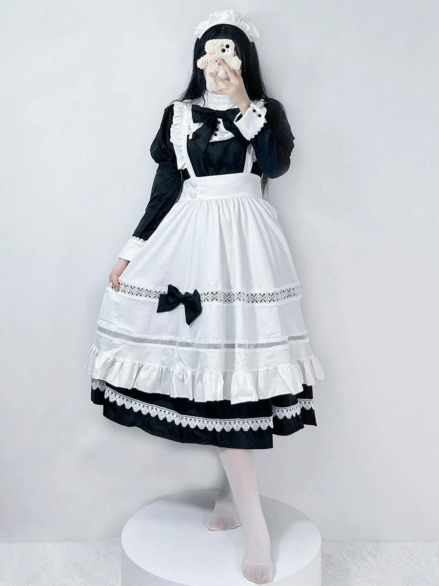 Gothic Maid Lolita Dresses Bows Ruffles Long Sleeves Black Lolita Dress - Image 2