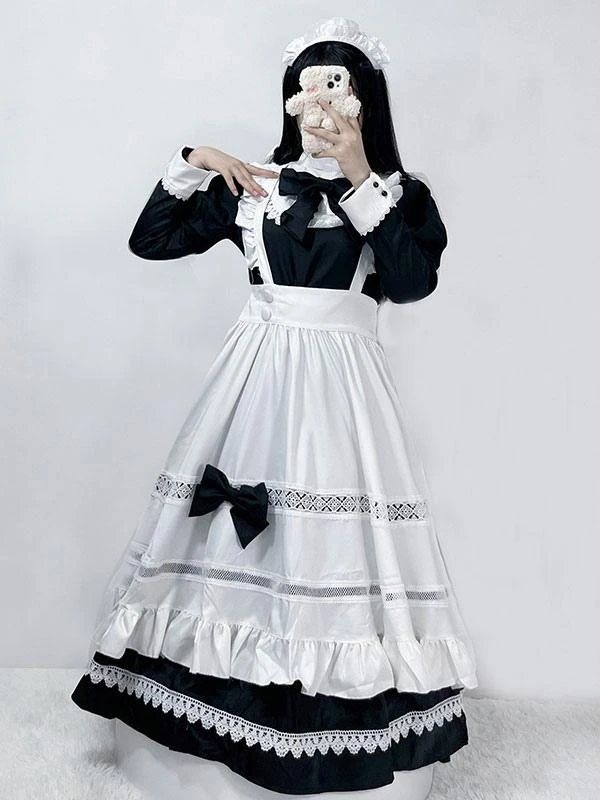 Gothic Maid Lolita Dresses Bows Ruffles Long Sleeves Black Lolita Dress - Image 4