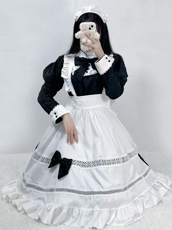 Gothic Maid Lolita Dresses Bows Ruffles Long Sleeves Black Lolita Dress - Image 5
