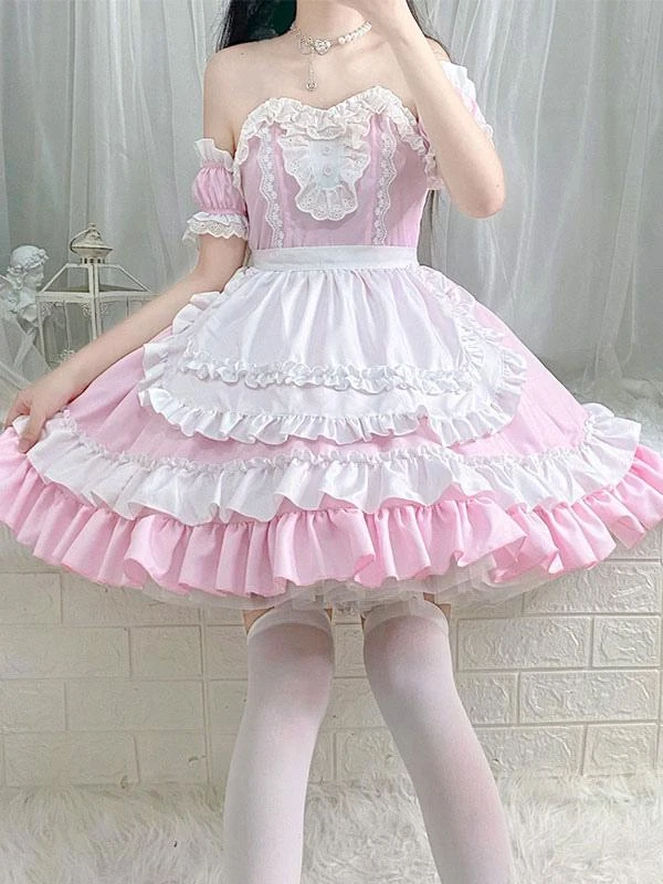 Sweet Maid Lolita Dress Strapless Polyester Multi Ruffles Lolita Dress - Image 2